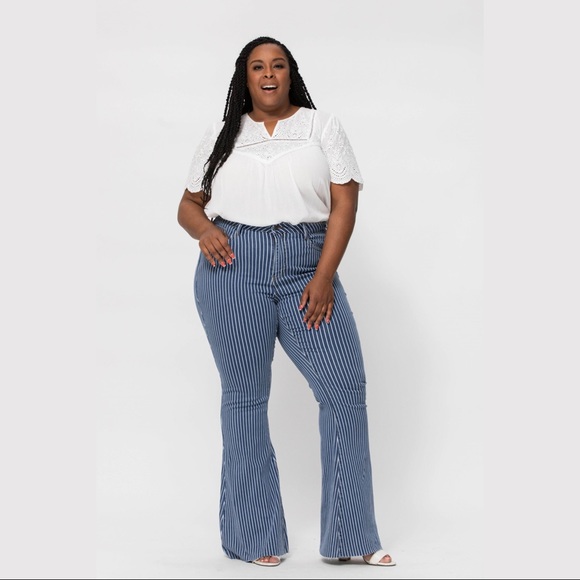 Last 1! 14W Judy Blue hi Waist Super Flare Pin Stripe Dark - Picture 5 of 13